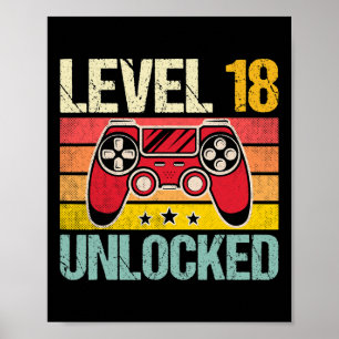 Poster Niveau 18 Jeu vidéo Vintage déverrouillé 18e anniv