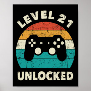 Poster Niveau 21 Débloqué - Rétro Vintage Drôle 21e Anniv