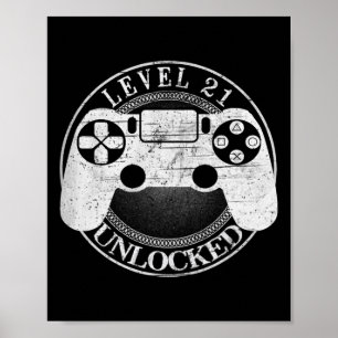 Poster Niveau 21 Débloqué Vidéo Drôle de joueur 21e Anniv