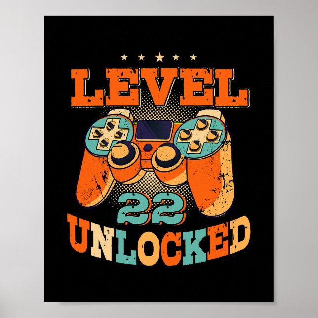 Poster Niveau 22 Déverrouillé Anniversaire Hommes Gamer 2 (Devant)