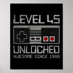 Poster Niveau 45 Débloqué 45e Anniversaire 45 Ans Vidéo 