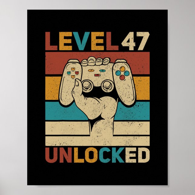 Poster Niveau 47 Déverrouillé 47e anniversaire 47 ans (Devant)