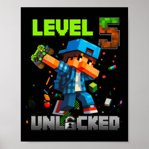Poster Niveau 5 Débloqué Drôle Anniversaire Garçon Pixel 