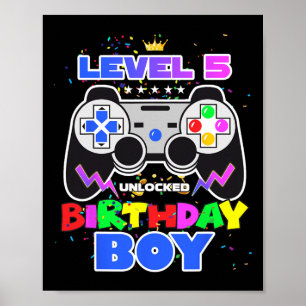 Poster Niveau 5 Débloqué Jeu Vidéo Anniversaire Garçon Jo
