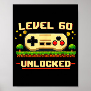 Poster Niveau 60 débloqué jeu vidéo 60e anniversaire drôl