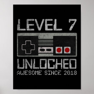Poster Niveau 7 Débloqué 7e Anniversaire 7 Ans Video Gam
