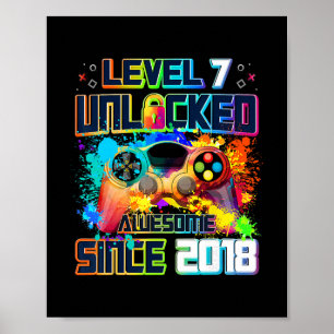 Poster Niveau 7 Débloqué Joueur de jeux vidéo de 7 ans 7e