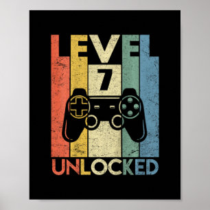 Poster Niveau 7 Débloqué T-shirt Drôle de Joueur Vidéo 7e