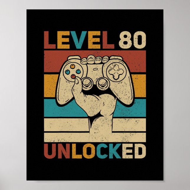 Poster Niveau 80 Déverrouillé 80e anniversaire 80 ans (Devant)