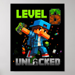 Poster Niveau 8 Débloqué Funny Garçon d'anniversaire Pixe