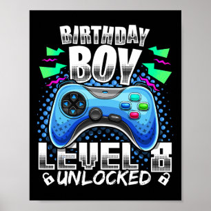 Poster Niveau 8 Débloqué Jeu Vidéo 8ème Anniversaire Game