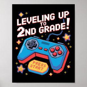 Poster Niveau Jusqu'À 2E Classe Gamer 8 Bits Pixelated Pi