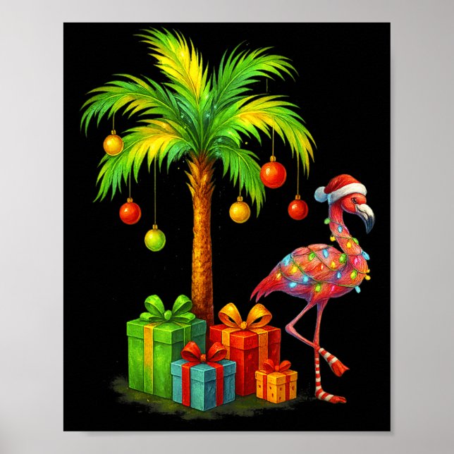 Poster Nk Flamingo Christmas Palm Tree Trocal Xmas  (Devant)