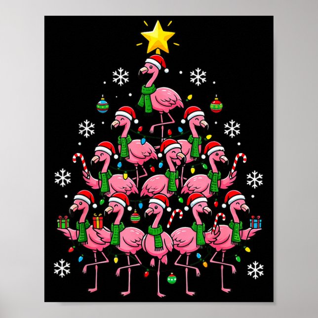 Poster Nk Flamingo Christmas Tree Santa Flamingo Holiday  (Devant)