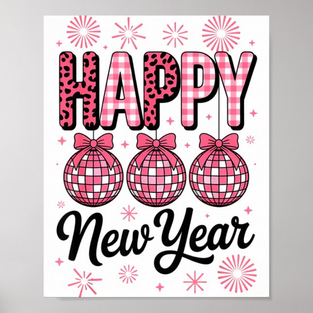 Poster Nk Happy New Year Disco Ball Leopard For Women Gir (Devant)