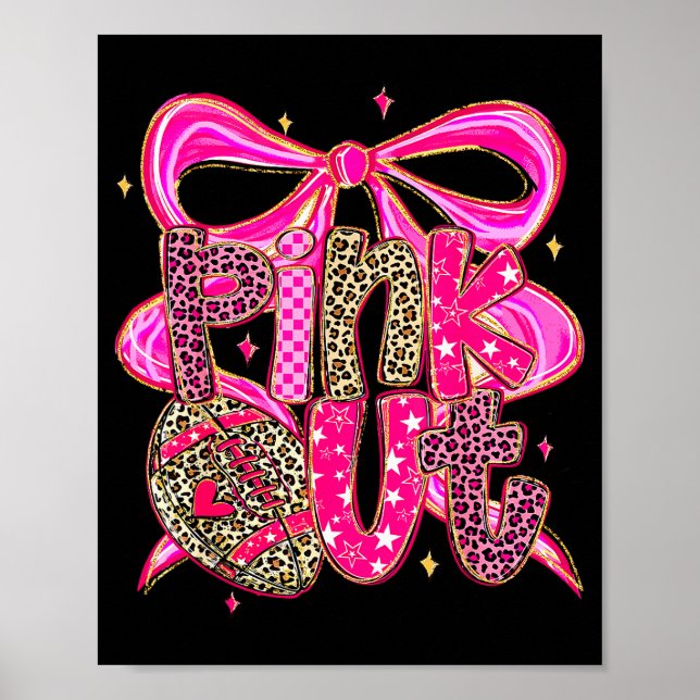 Poster Nk Out Breast Cancer Football Coquette Bow Mom Gir (Devant)
