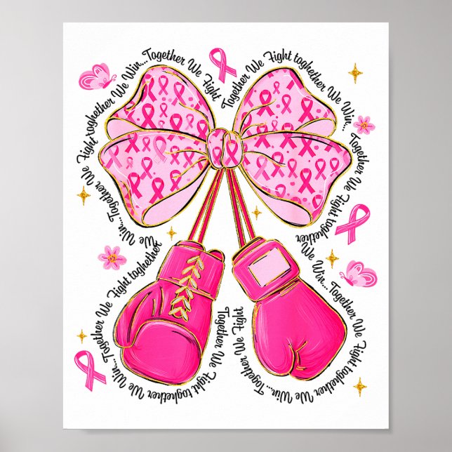 Poster Nk Ribbon Bow Boxing Gloves Breast Cancer Awarenes (Devant)