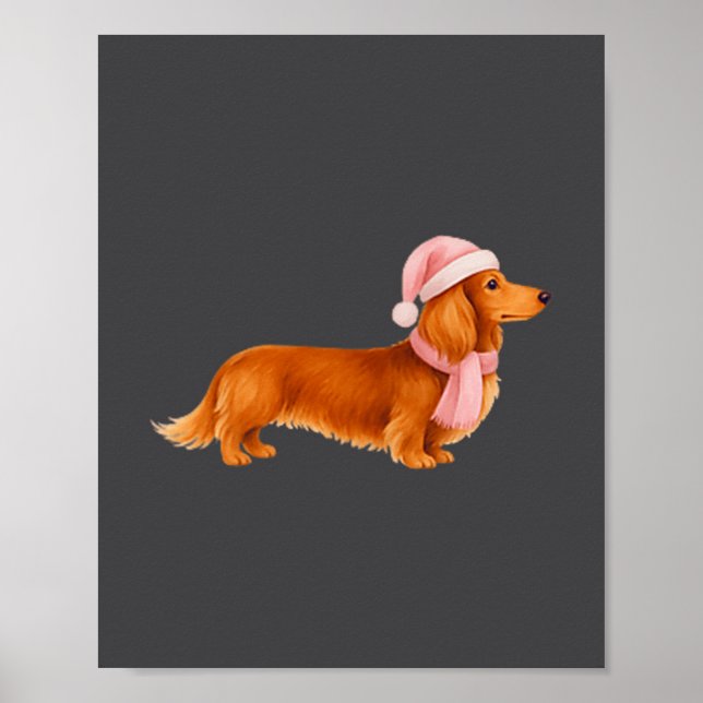 Poster Nk Santa Red Long Haired Dachshund Christmas  (Devant)