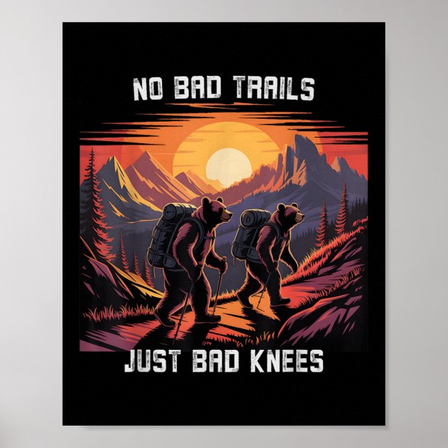 Poster No Bad Trails Just Bad Knees Retro Hiking Bears Fu (Devant)