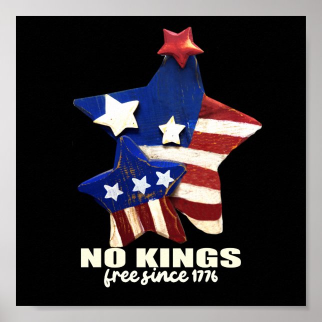 Poster No Kings Démocratie Rouge Blanc Et Bleu Étoiles (Devant)