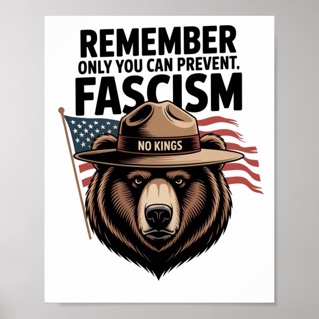 Poster No Kings Protest Sign PRINTABLE, Bear Refuse Fasci (Devant)