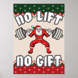 Poster No Lift No Gift - Christmas Gym - Père Noël Workou