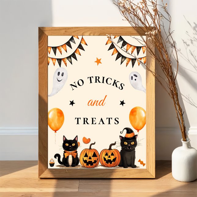 Poster " No Tricks & Traitements " Boo Black Cat Hallowee (Créateur téléchargé)