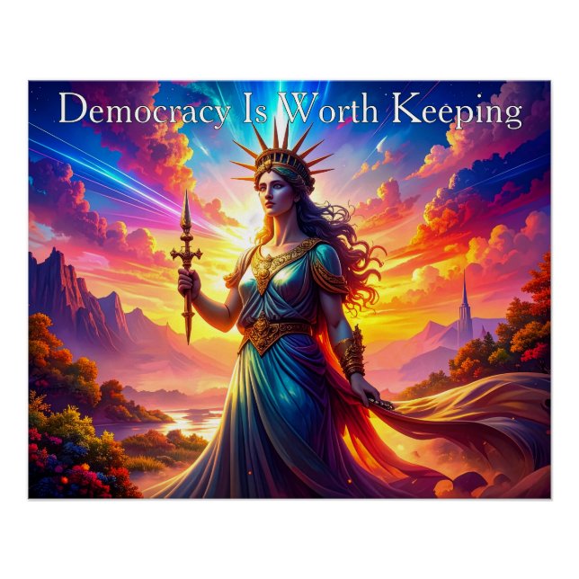 Poster Noble Lady Liberty Democracy Is Worth Keeping (Devant)