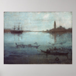 Poster Nocturne de James McNeil Whistler en bleu et