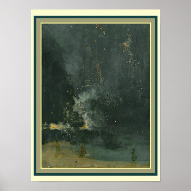 Poster Nocturne en noir et or : Falling Rocket 12 x 16 (Devant)