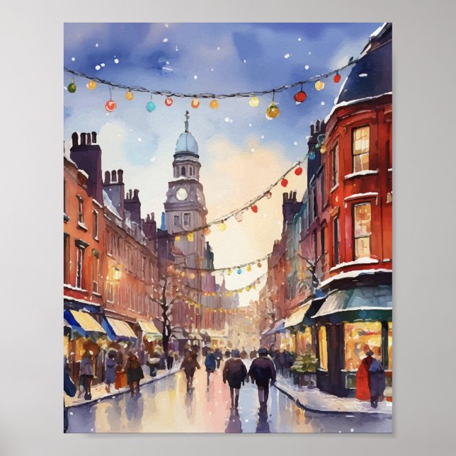 Poster Noël à Dublin Irlande Watercolor (Devant)