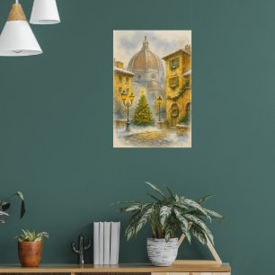 Poster Noël à Florence Italie Aquarelle Toile 