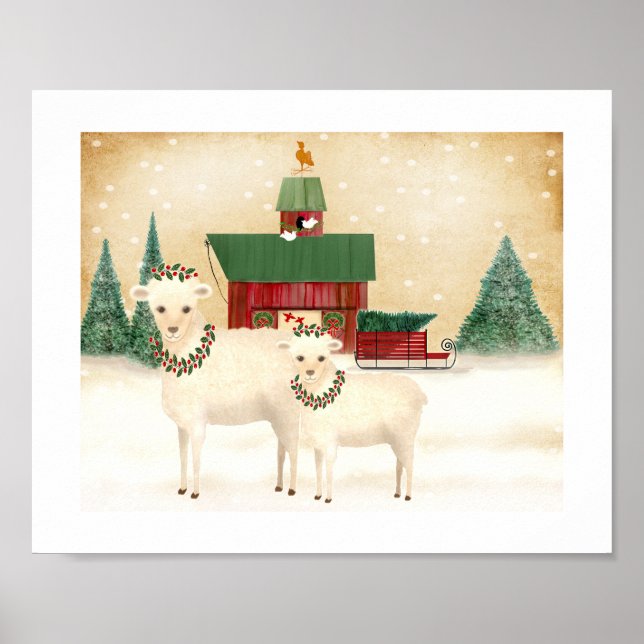 Poster Noël à la ferme des moutons ajoutez votre propre t (Devant)