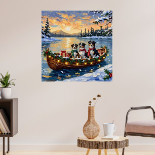 Poster Noël Australien Shepherd Bateau Vacances