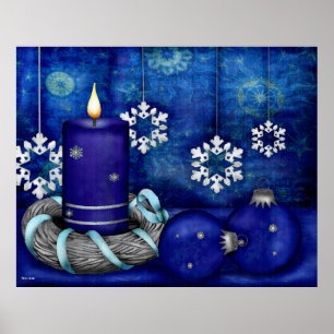 Poster Noël aux bougies bleues