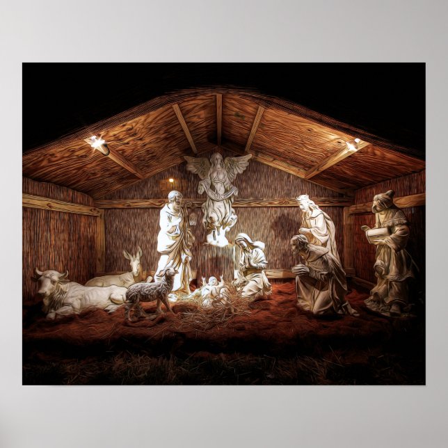 Poster Noël Avent Jésus Nativité Manger Scène (Devant)