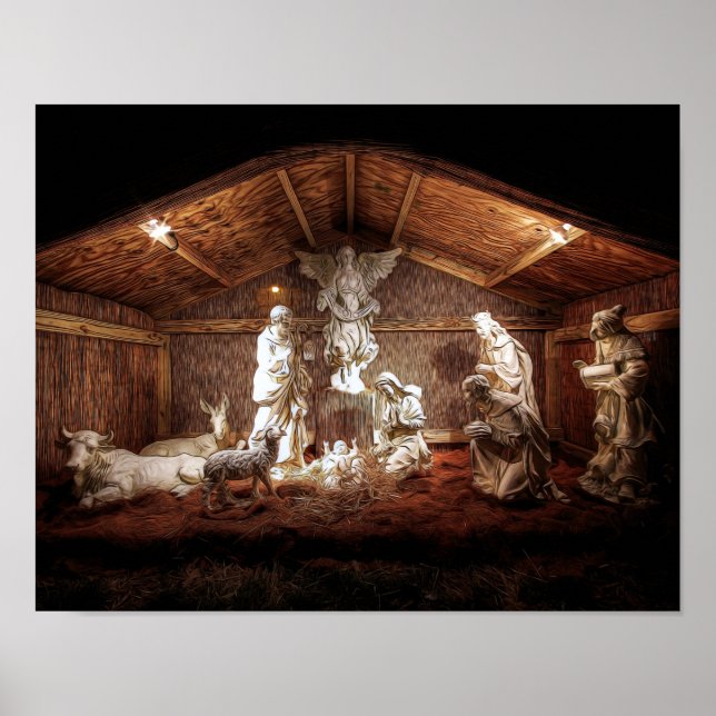 Poster Noël Avent Jésus Nativité Manger Scène (Devant)