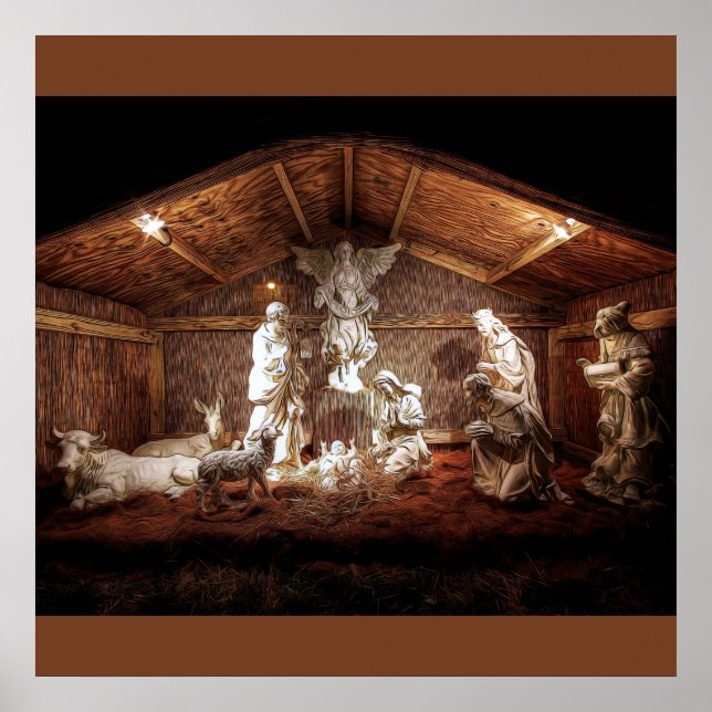 Poster Noël Avent Jésus Nativité Manger Scène (Devant)