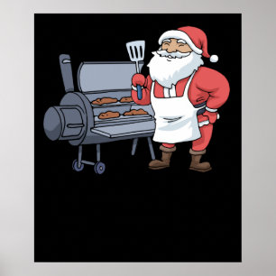 Poster Noël Barbecue Santa Claus Grill Smoker Steak