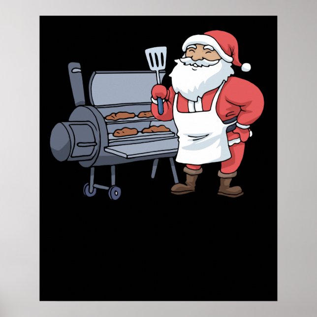 Poster Noël Barbecue Santa Claus Grill Smoker Steak (Devant)