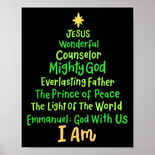 Poster Noël chrétien Jésus Bible Noms Arbre de Noël Sh