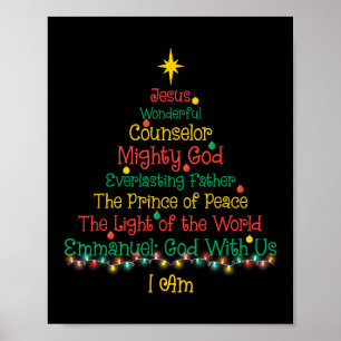 Poster Noël chrétien Jésus Bible Noms Noël Arbre Sh