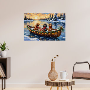 Poster Noël Cocker Spaniel Bateau Fêtes
