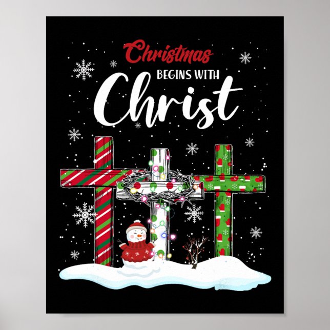 Poster Noël Commence Avec Christ Snowman Christian Cro (Devant)