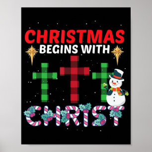 Poster Noël Commence Avec Christ Snowman Christian Rel