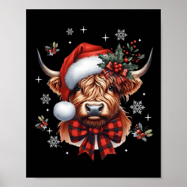Poster Noël Coquette Highland Cow Cute Moo Cow Noël (Devant)