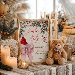 Poster Noël Coquette Nœud Santa Baby Shower Bienvenue