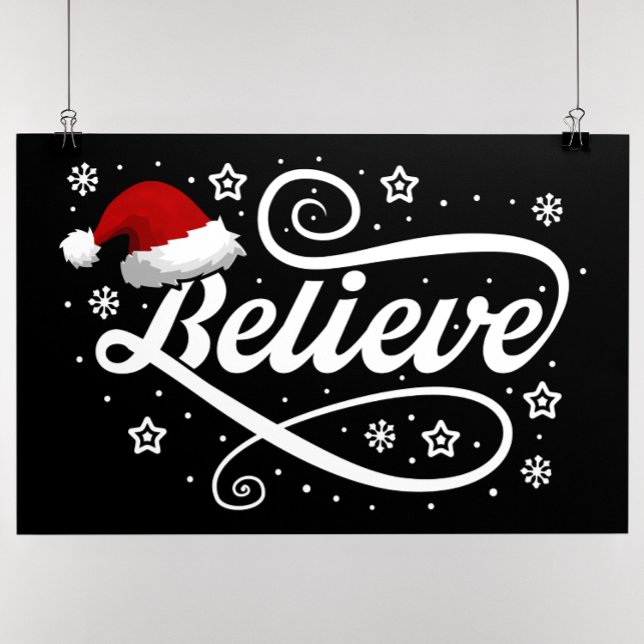 Poster Noël Croire Père Noël - Noir de chapeau de Père No (Créateur téléchargé)