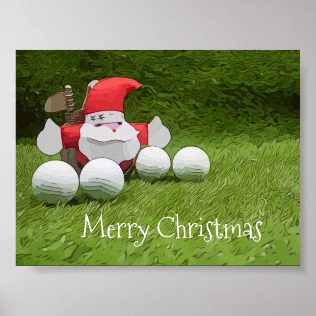 Poster Noël de golf avec le Père Noël et des balles de go (Devant)