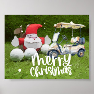 Poster Noël de golf avec le Père Noël et des balles de go
